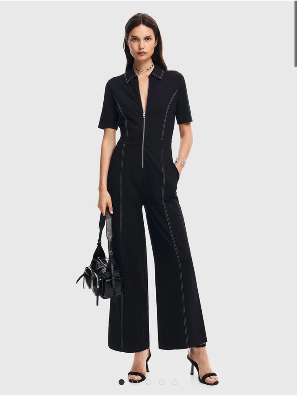 Desigual Black Zip-Front Short-Sleeve Jumpsuit